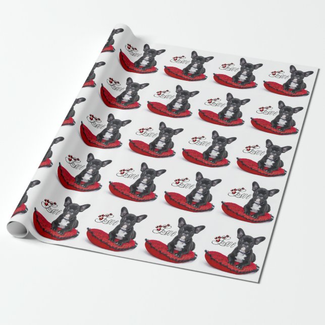 Papier Cadeau French Bull Dog - Frenchie - Love (Déroulé)