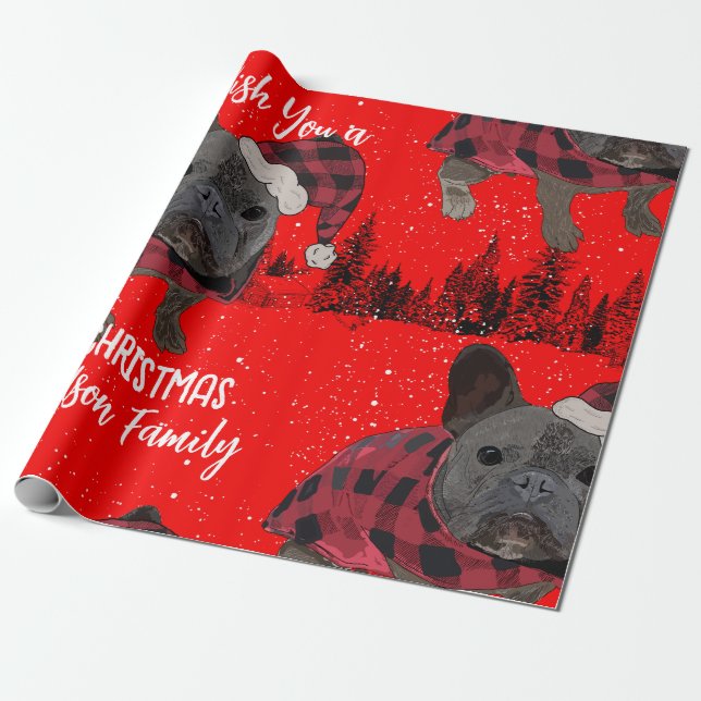 Papier Cadeau French Bulldog Noël Chien personnalisé Frenchie (Déroulé)