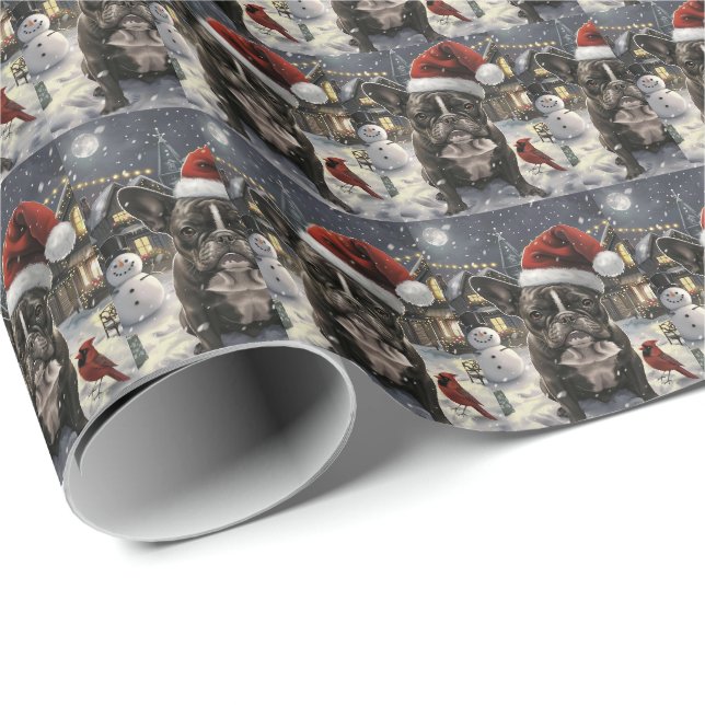 Papier Cadeau French Bulldog Winter Wonderland Christmas Joie (Coin rond)