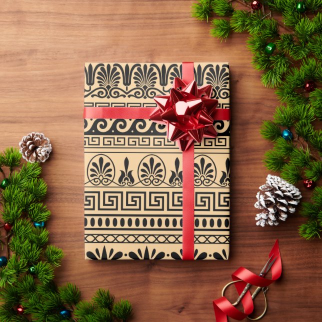 Papier Cadeau Fret grec, Motif méditerranéen, Brown (Cadeau de vacances)