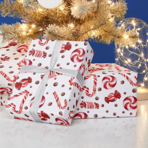 Papier Cadeau Friandise festive canne à sucre rouge chocolat