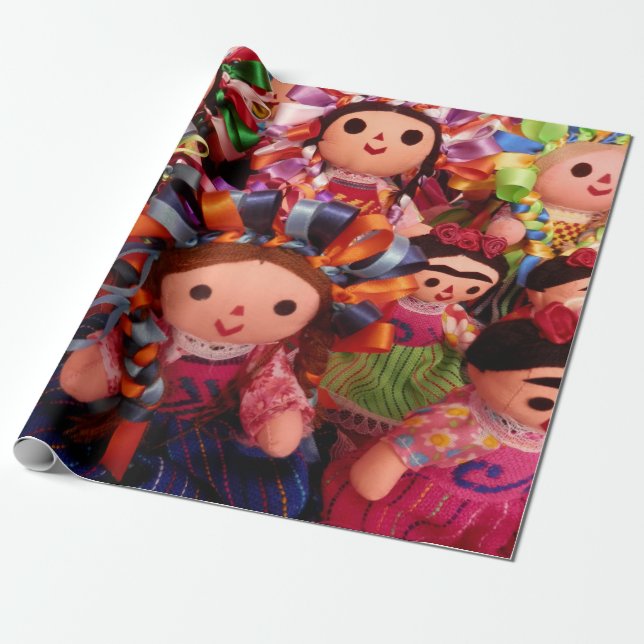 Papier Cadeau Frida et poupées mexicaines - papier d'emballage (Déroulé)