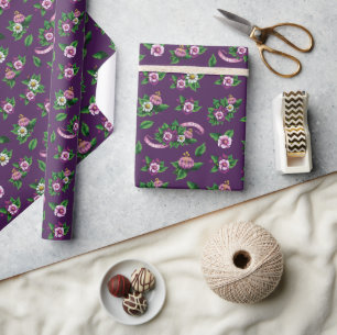 Papier Cadeau Frida Kahlo Motif de bouquet floral violet