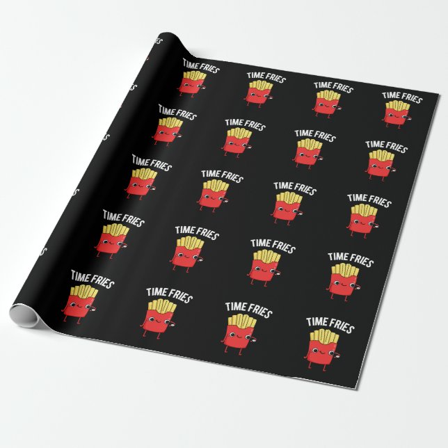 Papier Cadeau Fries de temps drôle Français Fries Pun Dark BG (Déroulé)
