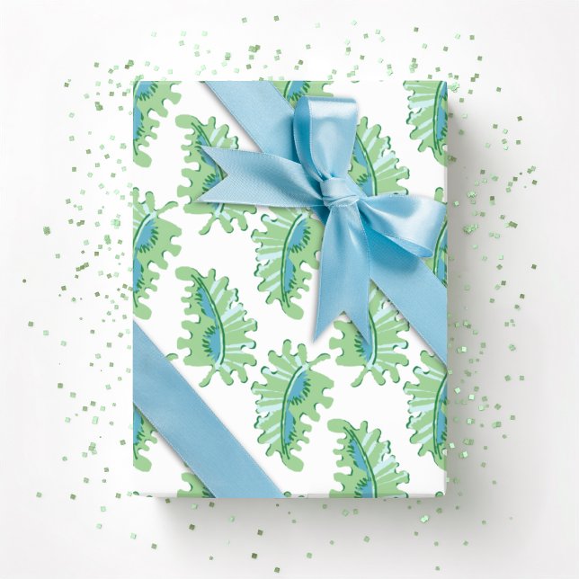 Papier Cadeau Frilly Frond in Green and Aqua (Créateur téléchargé)