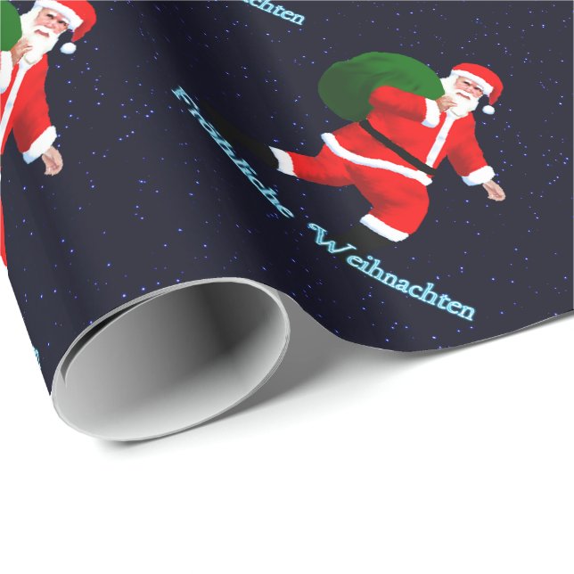 Papier Cadeau Froehliche Weihnachten - Père Noël (Coin rond)