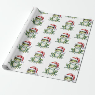 Papier Cadeau Frog à la mode Santa Hat Noël