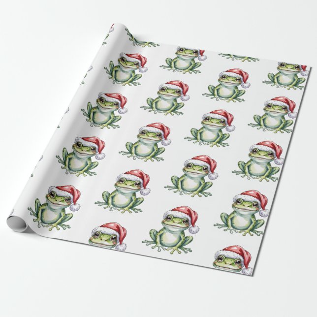 Papier Cadeau Frog à la mode Santa Hat Noël (Déroulé)