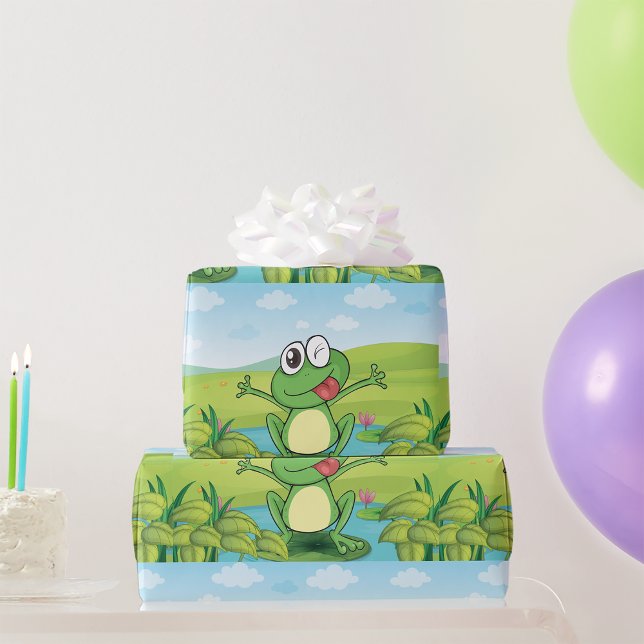Papier Cadeau Frog drôle avec sa langue sortie (Créateur téléchargé)