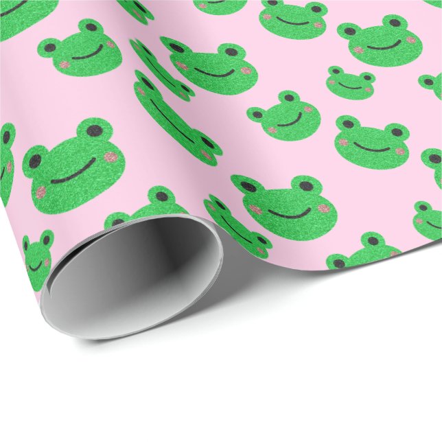 Papier Cadeau Froggy rose Fille Anniversaire Fête Mignonne crapa (Coin rond)