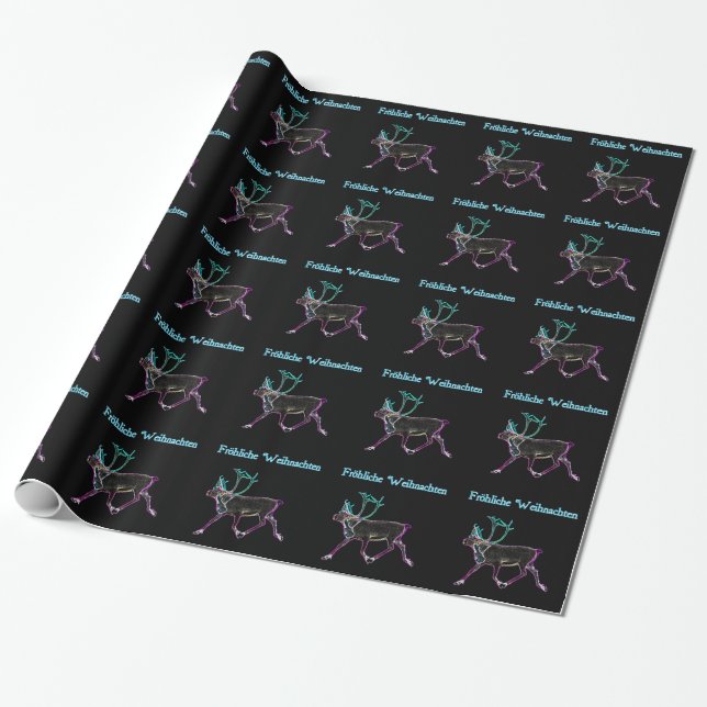Papier Cadeau Frohliche Weihnachten - Caribou électrique (Déroulé)