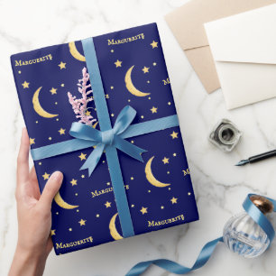 Papier Cadeau Fromage jaune Lune & Étoiles Personnalisé Céleste