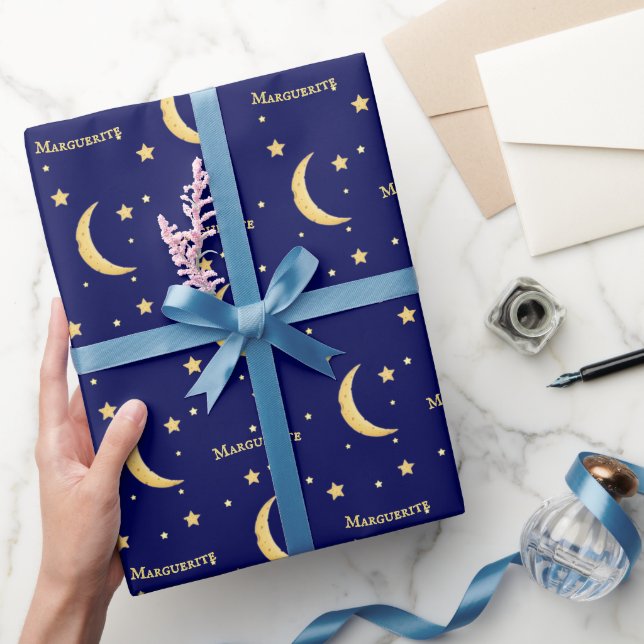 Papier Cadeau Fromage jaune Lune & Étoiles Personnalisé Céleste (Cadeaux)