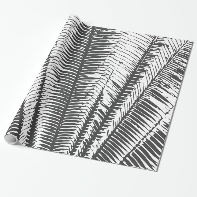 Papier Cadeau Frondes tropicales modernes noires et blanches de (Déroulé)