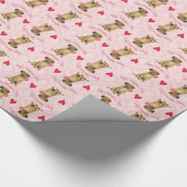 Papier Cadeau Frontière Rose Valentine Terrier (Coin)