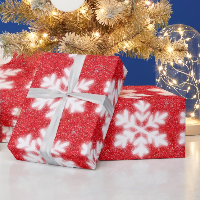 Papier Cadeau Frosty red North Pole snowflakes | sparklinw (Vacances)
