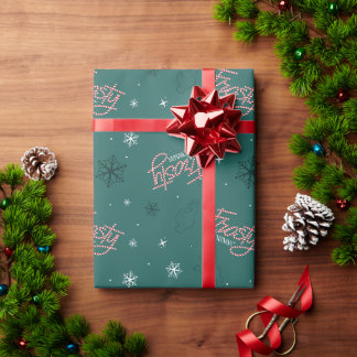Papier Cadeau Frosty Snowman Green Snowflake Motif