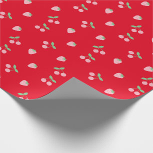 Papier Cadeau Fruit de Fruit de Cerise Rose Motif Rouge