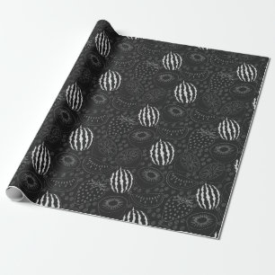 Papier Cadeau Fruit sans couture motif noir et blanc Tropical