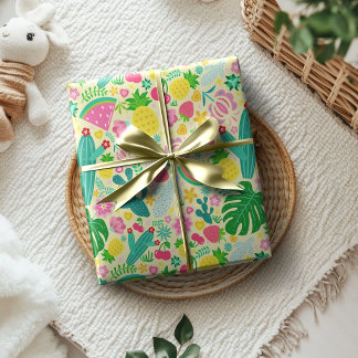 Papier Cadeau Fruits & Cactus Festival Tropical Jaune Doux