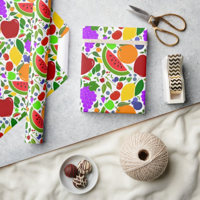 Papier Cadeau Fruits Colorés d'Été  (Artisanat)