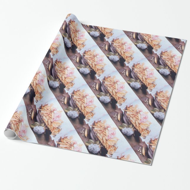 PAPIER CADEAU FRUITS DE SAISON / HARICOTS ET ROSE (Déroulé)