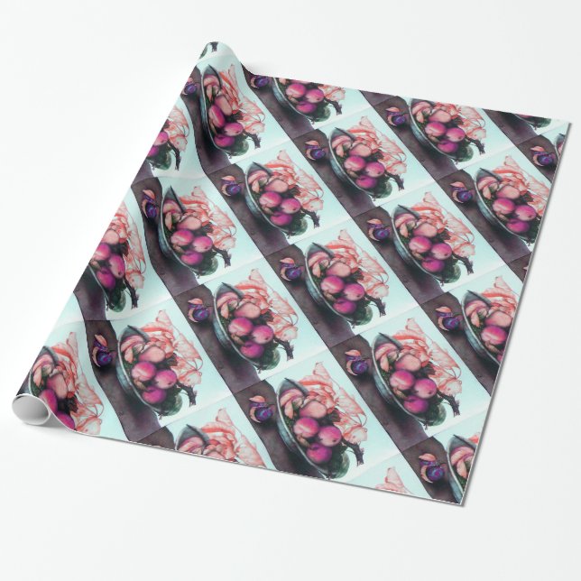 PAPIER CADEAU FRUITS DE SAISON / PÊCHES ET PRUNES (Déroulé)