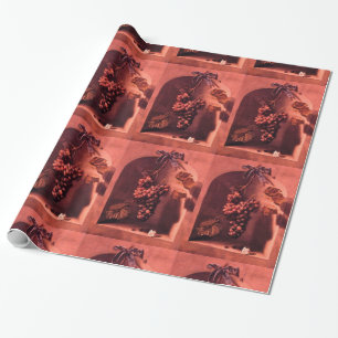 Papier Cadeau FRUITS DE SAISON -PROSPÉRITÉ Antique Rouge Rose