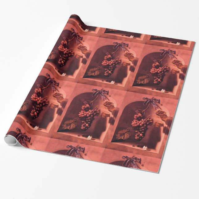 Papier Cadeau FRUITS DE SAISON -PROSPÉRITÉ Antique Rouge Rose (Déroulé)