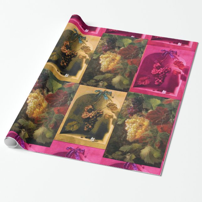 Papier Cadeau FRUITS DE SAISON -PROSPÉRITÉ Raisins rouges rose j (Déroulé)