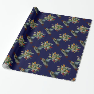 Papier Cadeau FRUITS DE SAISON / TULIPES ,Bleu