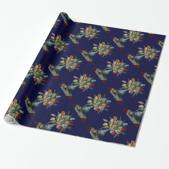 Papier Cadeau FRUITS DE SAISON / TULIPES ,Bleu (Déroulé)