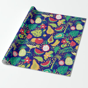 Papier Cadeau Fruits et fleurs trifocaux colorés motif