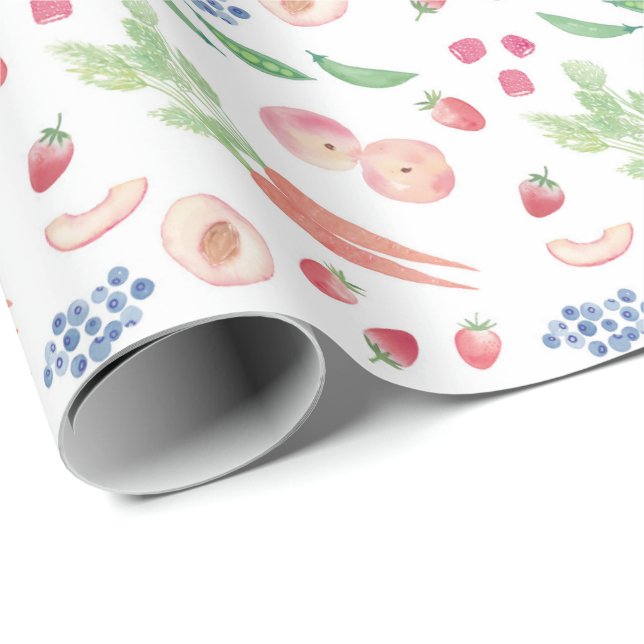 Papier Cadeau Fruits et légumes colorés Marché des fermiers d'ét (Coin rond)