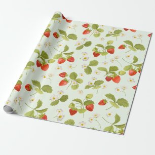 Papier Cadeau Fruits fraises, Feuilles et fleurs