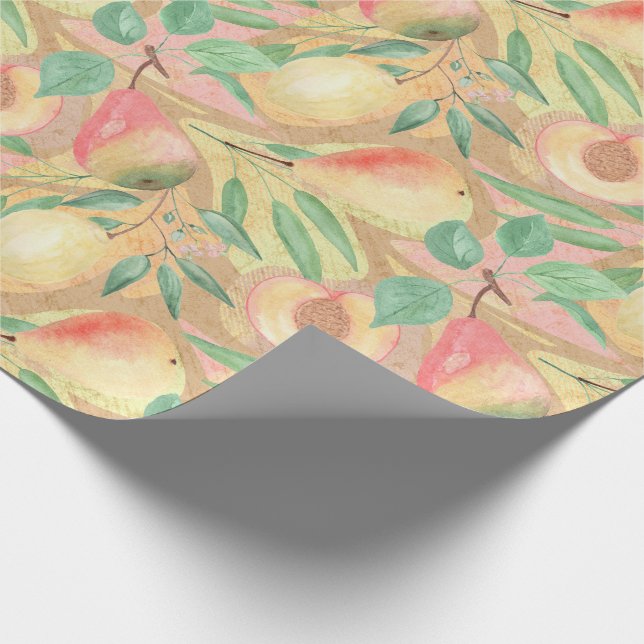 Papier Cadeau Fruits, pêches, poires, citrons, aquarelle (Coin)