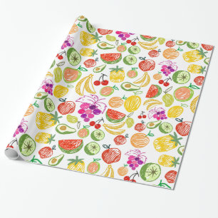 Papier Cadeau Fruits tirés à la main