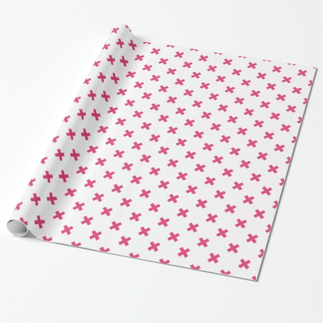Papier Cadeau Fuchsia croix sur le blanc (Déroulé)