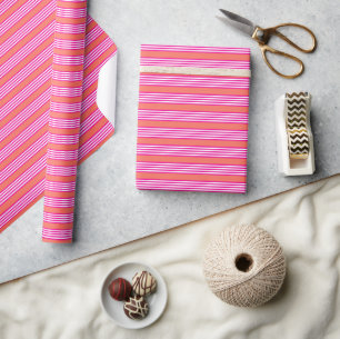 Papier Cadeau Fuchsia et corail vivant cinq bandes motif