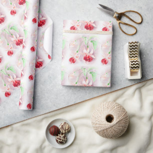 Papier Cadeau Fuchsia fin art rouge rose vert emballage