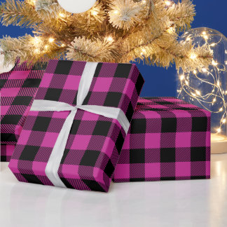 Papier Cadeau Fuchsia Royale et Vérification Buffle Noir