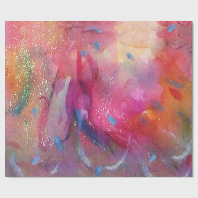 PAPIER CADEAU FUCHSIE ROSE COULEUR D'EAU ABSTRAITE BLEU (Plat)