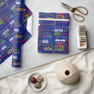 Papier Cadeau Fun 40e anniversaire fête Monogramme personnalisé