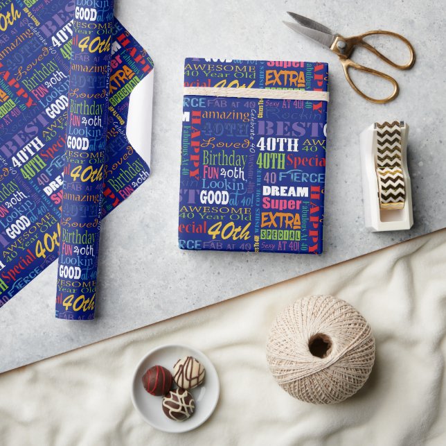Papier Cadeau Fun 40e anniversaire fête Monogramme personnalisé (Artisanat)