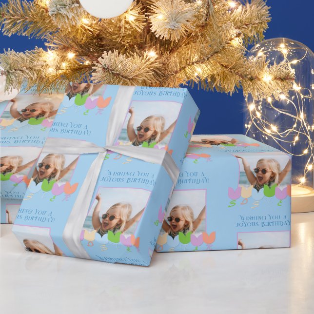 Papier Cadeau Fun Bleu Anniversaire Personnalisé Photo Tulip Fle (Vacances)