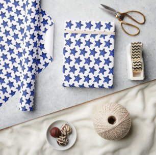 Papier Cadeau Fun Blue Parties scintillant Star Motif sur blanc