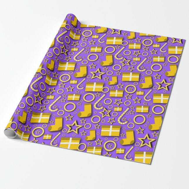 Papier Cadeau Fun Christmas Stups on Purple (Déroulé)