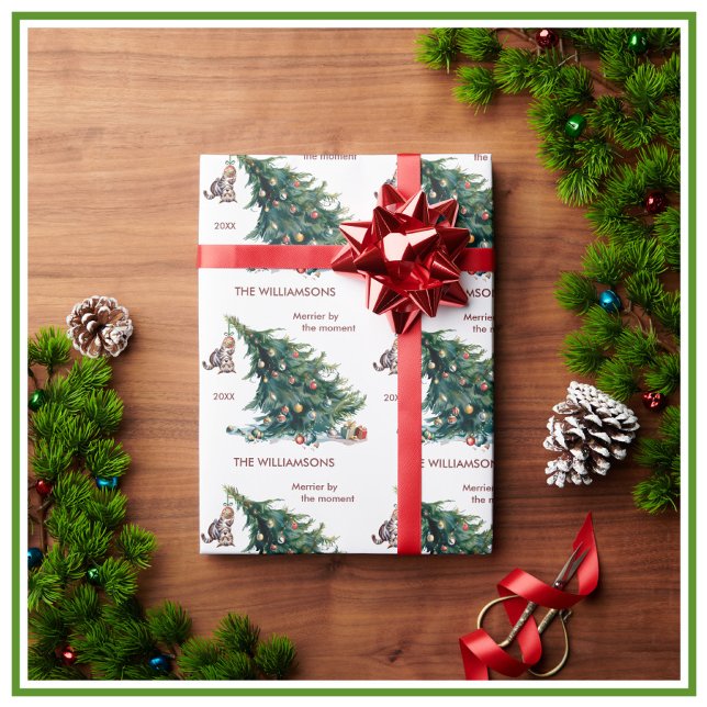 Papier Cadeau Fun Christmas Tree Dangereux Photo de chat (Créateur téléchargé)