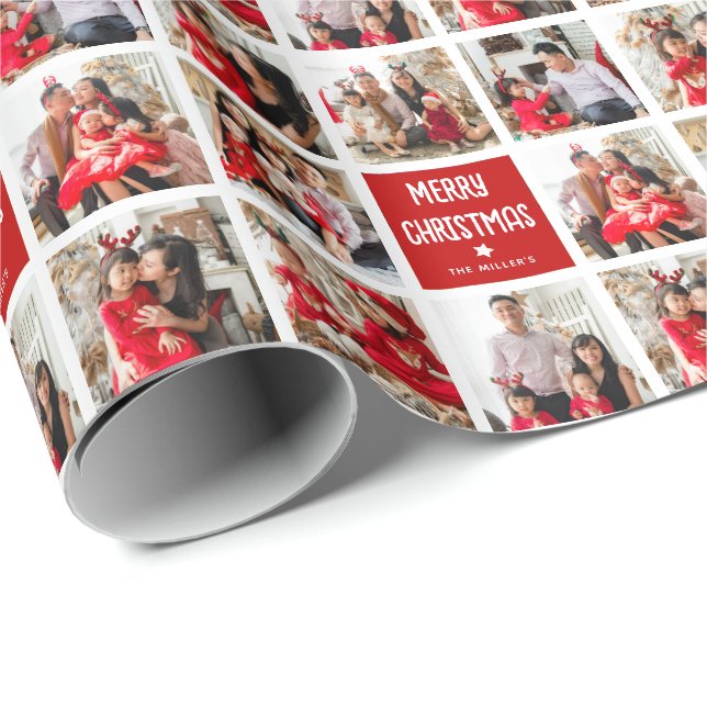 Papier Cadeau Fun Custom 8 x Grille photo Joyeux Noël (Coin rond)