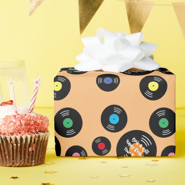 Papier Cadeau Fun disque vinyle noir rock & roll Anniversaire (Fête d'anniversaire)